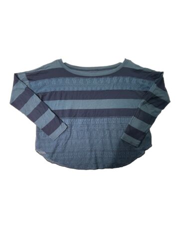 We The Free Women's L Striped Top Long Sleeve Lace Sheer Boxy Oversized Shirt