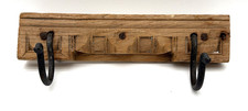 Antique Wood Wall Hook With Cast Iron Hooks
