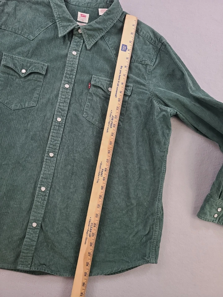 Camisa Levis Para Hombres XXL Verde Pana Perla A Presión Algodón Occidental Pesada Foto 4 de 4