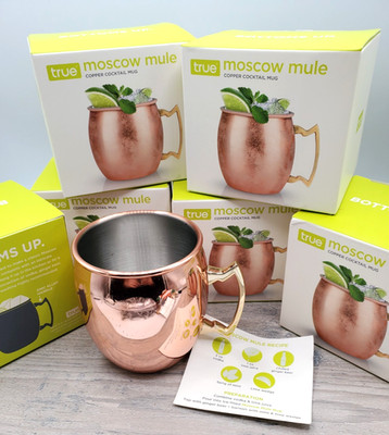 True Moscow Mule Mugs, Stainless Steel Copper Cocktail Mugs Set of 6- NIB 16 oz