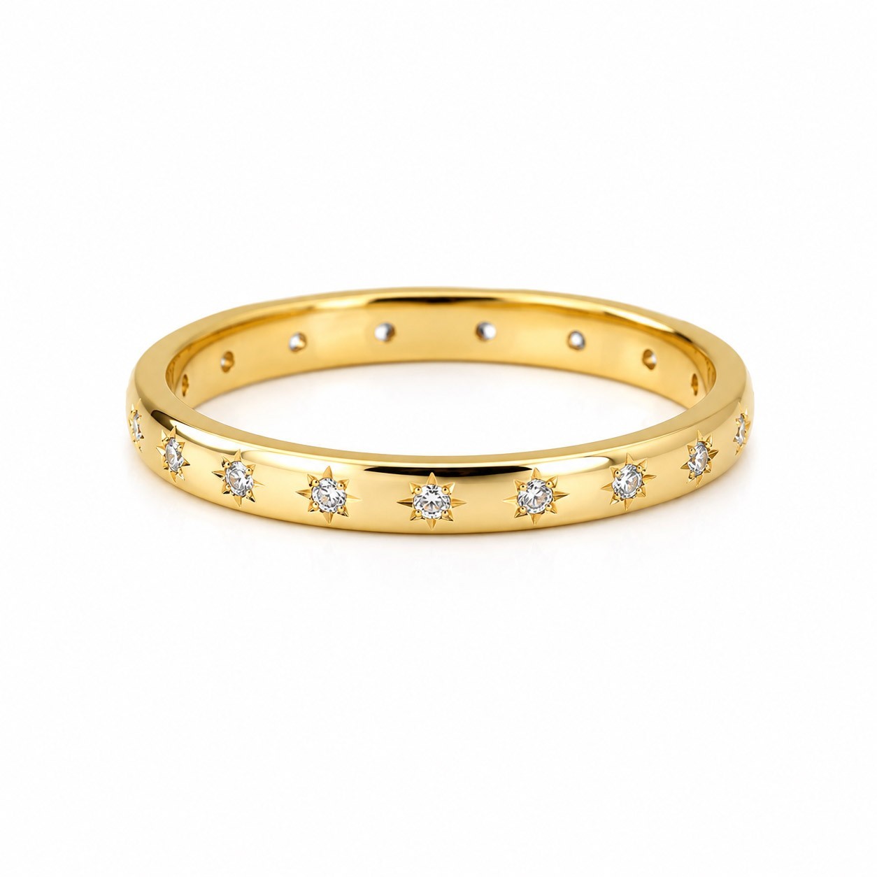 Distance Natural Diamonds Full Eternity Ring In Solid 14k Yellow Gold Star Ring