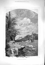 Original Old Antique Print 1880 March Scene Countryside Wind Trees Nature 19th