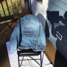 Vintage Men’s Denim Trucker Jacket Leather Collar Size XXL SONY MUSIC