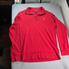 Polo Ralph Lauren Boys Red 100 Cotton Quarter Zip Pullover Sweater SZ L 14-16