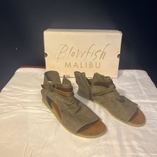 Blowfish Malibu Women's Sandals Brown Open Toe Canvas Cut Out Zip Shoes Size 8