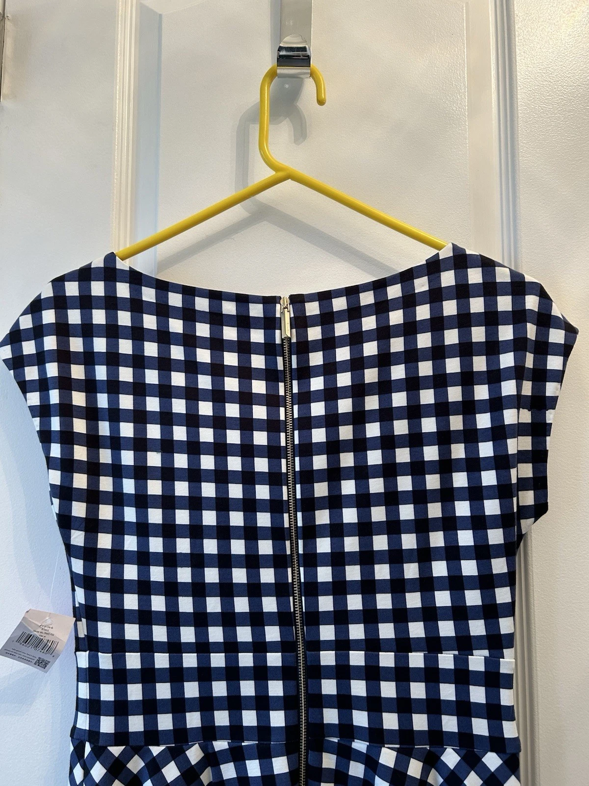 Abito donna Kate Spade Fiorella aderente e svasato taglia media tasche gingham nuovo con etichette