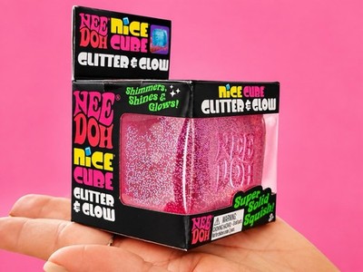 Nee Doh Nice Cube Glitter & Glow Super Solid Squish Squeeze Toy, Pink