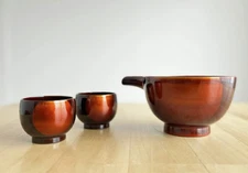 Echizen Lacquerware Sandalwood Sake vessels, container & Pair of small cup New