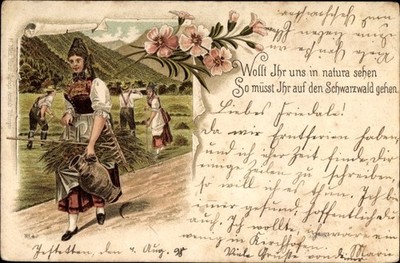 Litho Black Forest woman in costume, field work, do you want us in... - 10142251