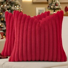 Fall Faux Fur Throw Pillow Covers 18x18 Set of 2 - 18" x 18" Pack of 2 Red