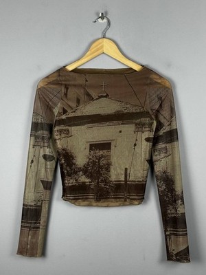 Avant garde Church Printed Mesh Long Sleeve Tank Top