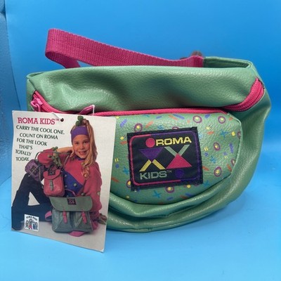 Vintage Kids Fanny Pack By Roma Kids Pink Green Faux Leather  80s 90s