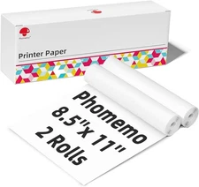 Phomemo M832 Thermal Paper 2 Rolls, 8.5" x 11" US 8.5 X 11 Letter Size, white 