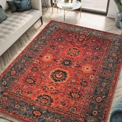  5x7 Rug - Machine Washable Area Rug with Non-Slip Backing, Ideal for Living 
