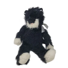 Vtg Russ Berrie Paws Cat Black White Tuxedo Plush Animal Striped Bow 16" Kitty