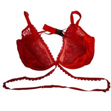 Ann Summers Red Lace Trim Balconette Bra Eyelash Trim Straps Size XL Strappy