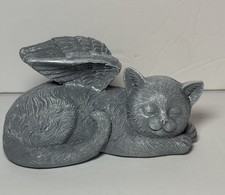 Gray Sleeping Cat Angel Figurine Memorial Pet Statue Ornament for Kitten