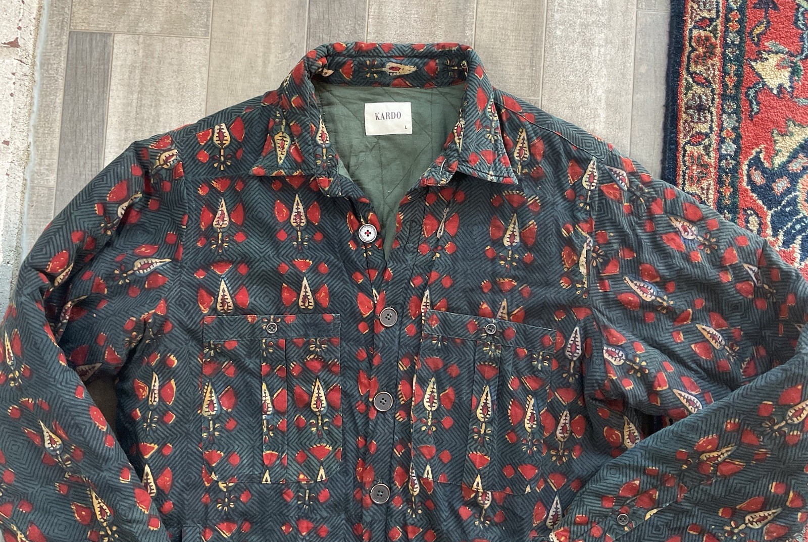 Kardo Shacket Pattern Printed Button Down Cotton … - image 2