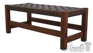 71881: STICKLEY Mission Oak Leather Woven Seat Bench