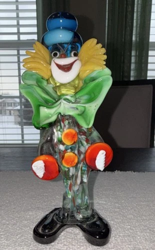 Murano Hand Blown Art Glass Clown Figurine Multicolor Decorative Glossy Venice