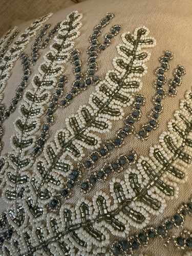 Pier one 1 Imports natural beaded small accent pillow blue White cream - Picture 3 of 4