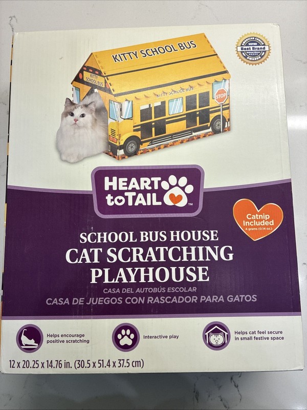Heart To Tail Cat Scratching Playhouse School Bus House Catnip Included