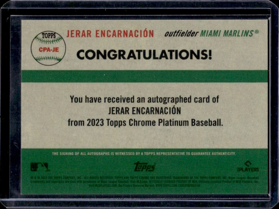 2023 Topps Chrome Platinum Jerar Encarnacion Auto RC Rookie #CPA-JE Marlins - Image 2 of 2