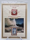 1934 Buffalo Nickel 1972 Yellowstone National Park Stamp Historical Card As Is