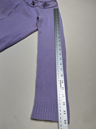 Pastel Lilac Lambswool Angora Blend Beaded Embellished Cardigan Easter Spring L - Picture 9 of 16