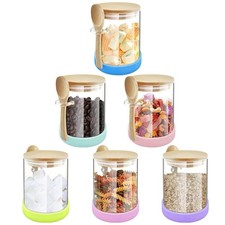 Glass Jars with Bamboo Lids and Spoons, 18.26 oz Borosilicate Glass Jars Over...