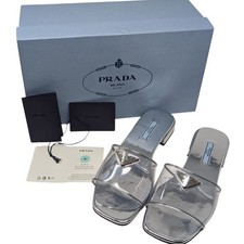 Like NIB Prada Silver Plexiglass PVC Slide Dress Up Sandal Size EU 38