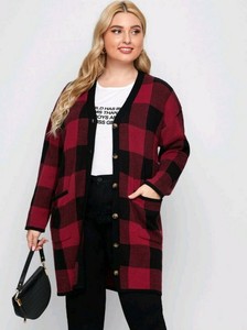 plus size buffalo plaid cardigan