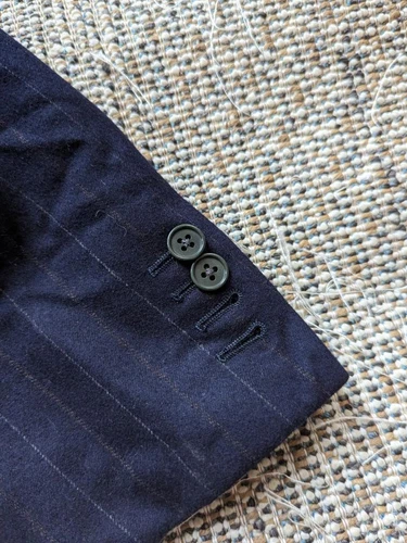 ERMENEGILDO ZEGNA flannel 2PC double breasted 44L 36x34 blue striped SUIT wool