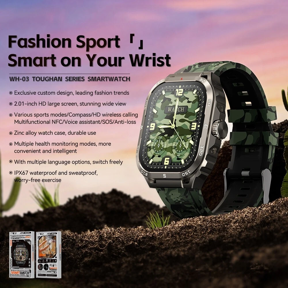 R4U Toughan Sport IP67 Smart Watch  Bluetooth Calls -AI -WK WH-03 2.01 inch - Picture 1 of 10