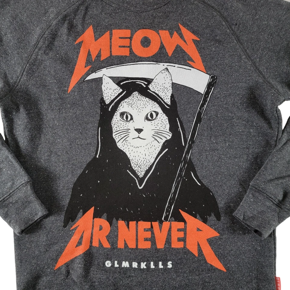 Sudadera Glamour Kills Cat Grim Reaper Meow Or Never Gris Talla Pequeña Metallica Foto 2 de 4