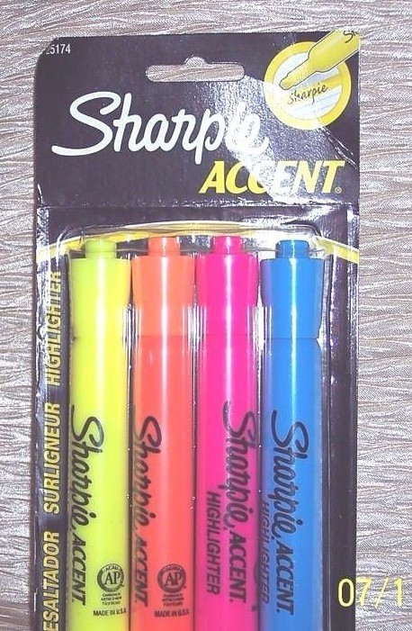 HIGHLIGHTERS: ONE -PACK SET 4 EA-  ORANGE-PINK-BLUE-YELLOW - ACCENT~ SHARPIE-image