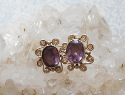 Sajen Sterling Silver Scroll Amethyst Stud Earrings  RE44BB28