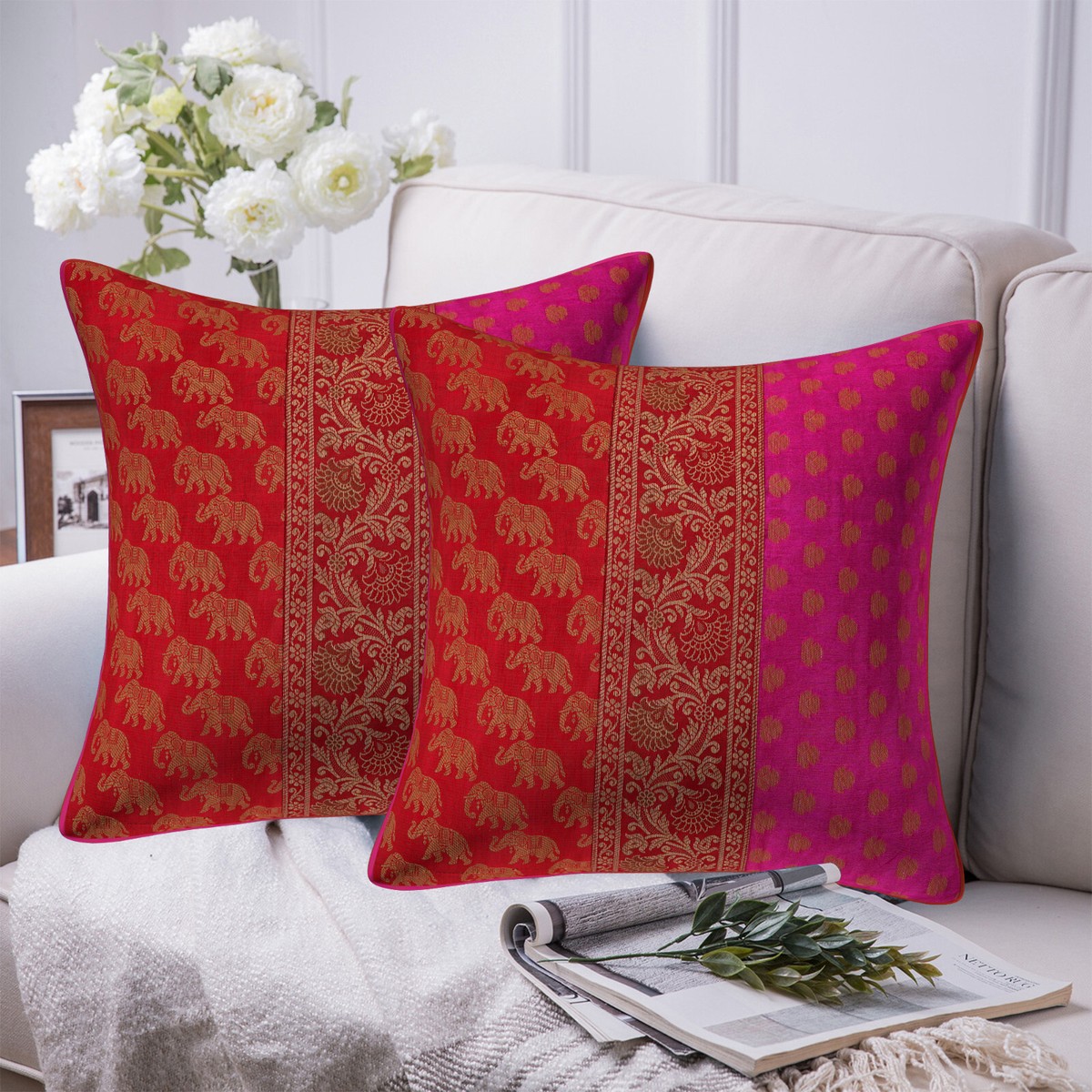 Red Pink Elephant Cushion Cover Throw Pillow for Couch Decor