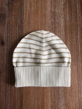 NWT Gap Kids Girl's Knit Striped Beanie Hat in Cream and Tan - Combed Cotton