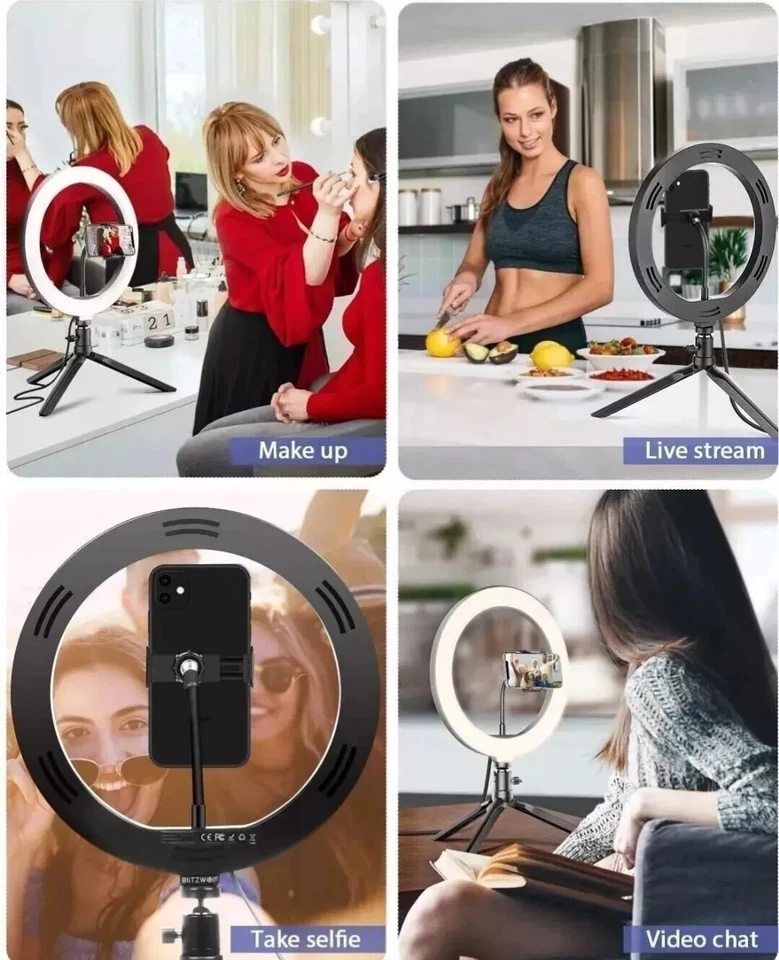 10 inch LED Ring Lights With Tripod Stand & Phone Holder for Selfie Makeup UK - Image 4 of 4