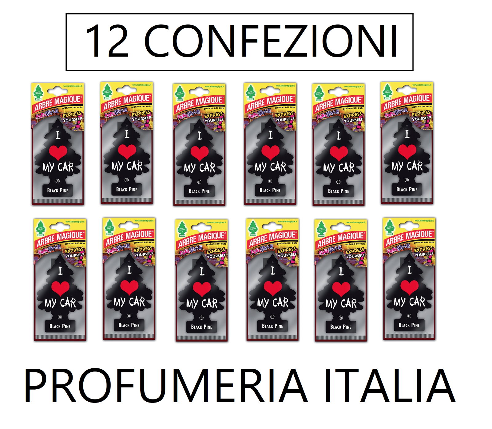 ARBRE MAGIQUE  BLACK PINE- 12 CONFEZIONI - PROFUMO PER AUTO