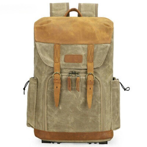 Waterproof Shockproof SLR Camera Bag Lens bag Canvas Leather Backpack - Picture 6 of 21