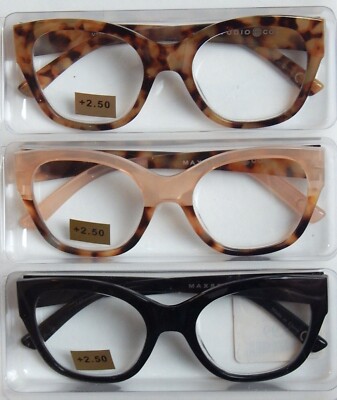 MAX STUDIO 3 PACK PREMIUM READING GLASSES READERS +1.50+2.00+2.50 NEW AUTHENTIC