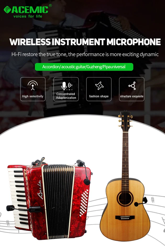 UHF Professional Wireless Instrument Microphone Condenser Mic for Accordion - Image 4 of 4