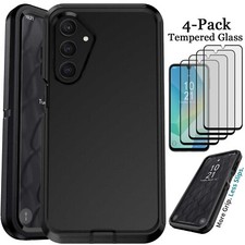For Samsung Galaxy A16 5G Phone Rugged Hybrid Case Black Cover w/ Tempered Glass