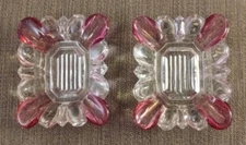 MCM Vintage Ashtrays Trinket Dish Cranberry Clear Glass Tablewear - Pair (2)