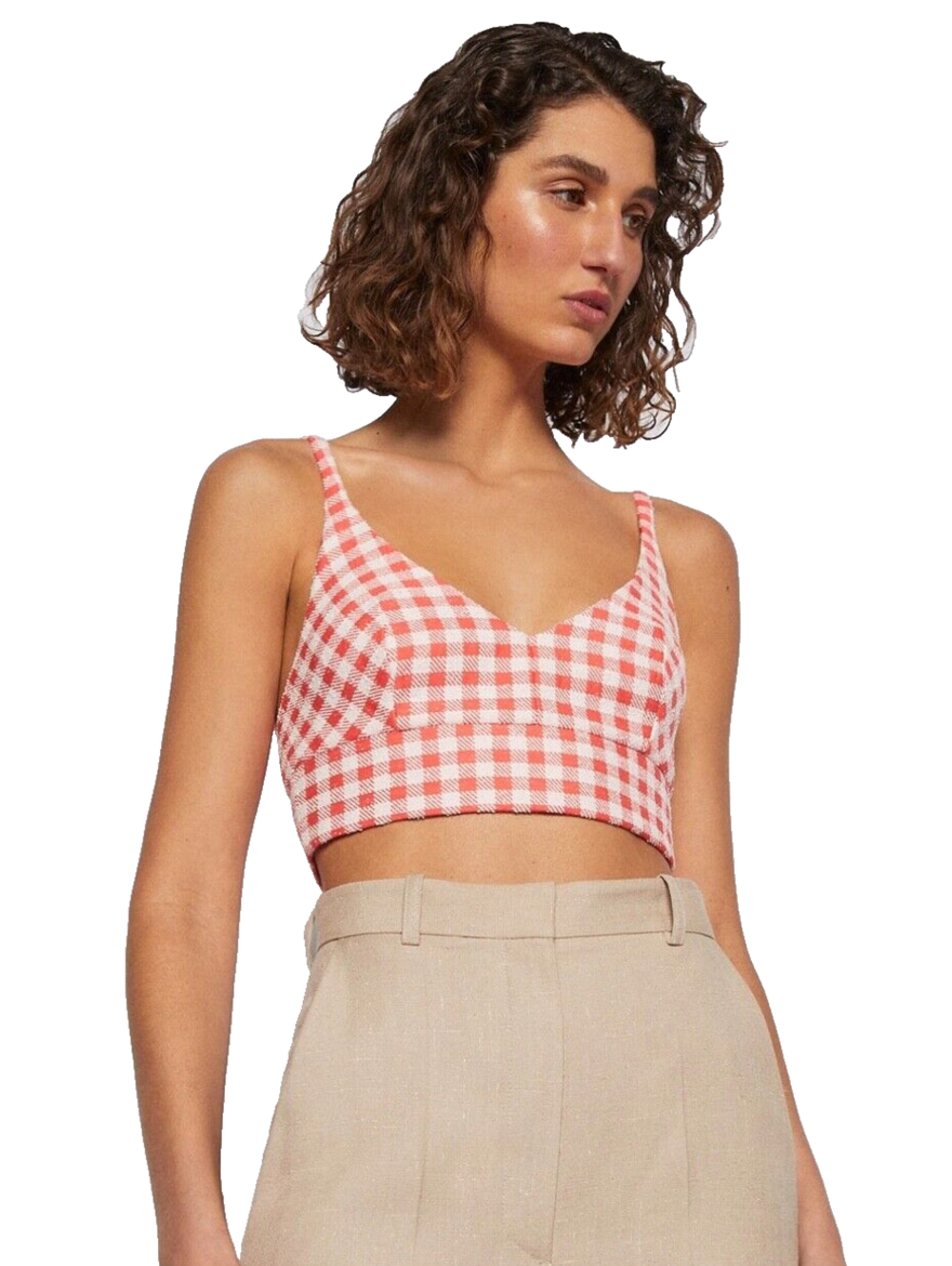 scanlan theodore crepe knit bralette dress pink Gingham Balet Coral $220 floor length gowns