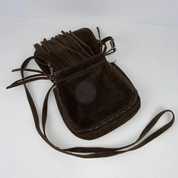 Cartera Hollister marrón gamuza niños niñas adolescentes solapa sobre flecos Foto 2 de 4