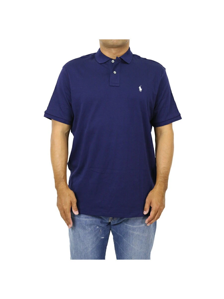 Polo Ralph Lauren Solid Short Sleeve Jersey Polo Shirt - Navy (White pony) -