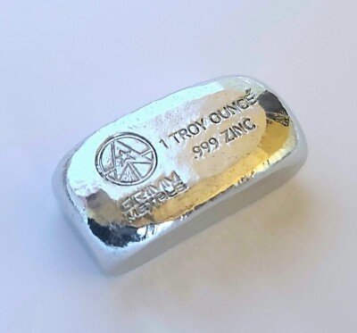 1 Troy Ounce .999 Fine Zinc Bullion Bar - Hand Poured & Stamped